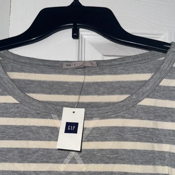 GAP Striped Long-Sleeve Tee in Gray & Cream - Picture 6 of 9